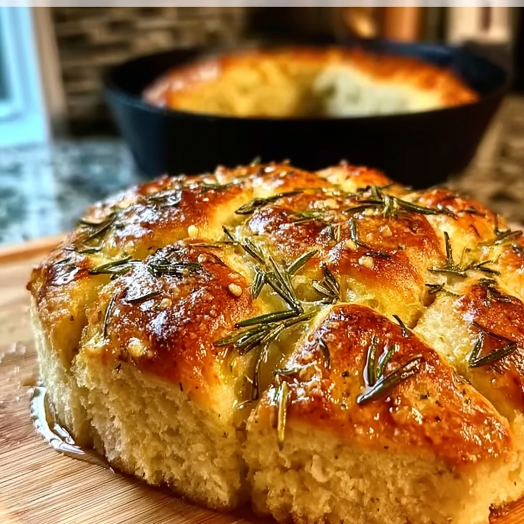Recipe preparation for Rustic Garlic Rosemary Skillet Bread Recipe