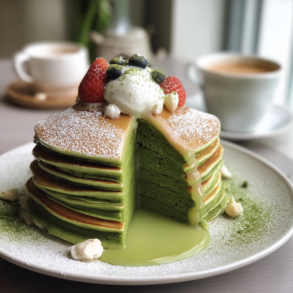 Recipe preparation for Fluffy Matcha-Inspired Pancakes