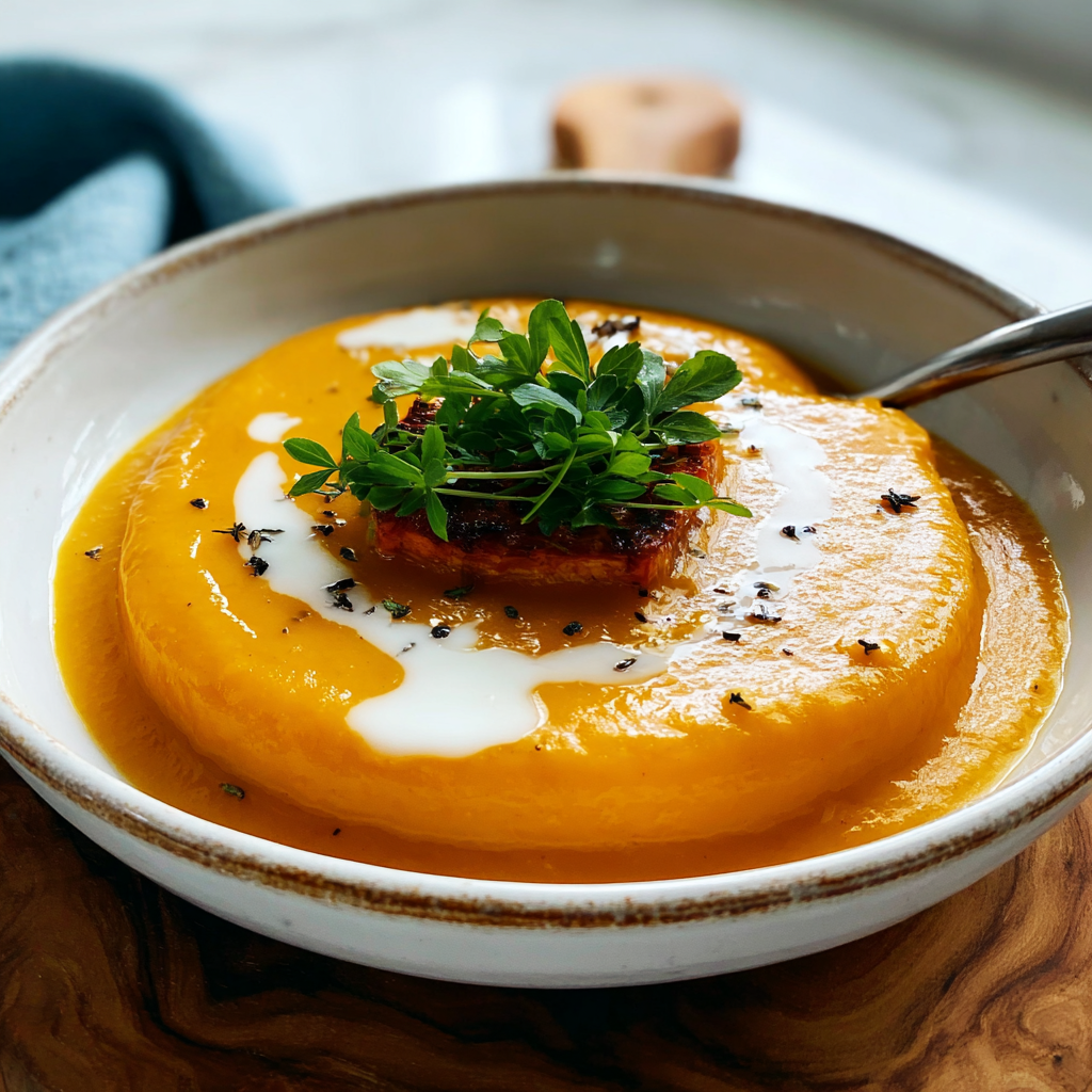 Recipe preparation for Creamy Roasted Carrot Soup 