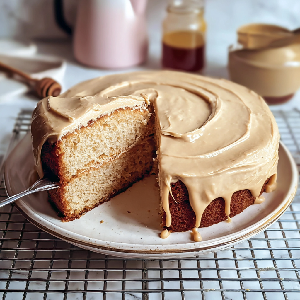 Recipe preparation for Vanilla Honey Cake with Coffee Cream Cheese Frosting
