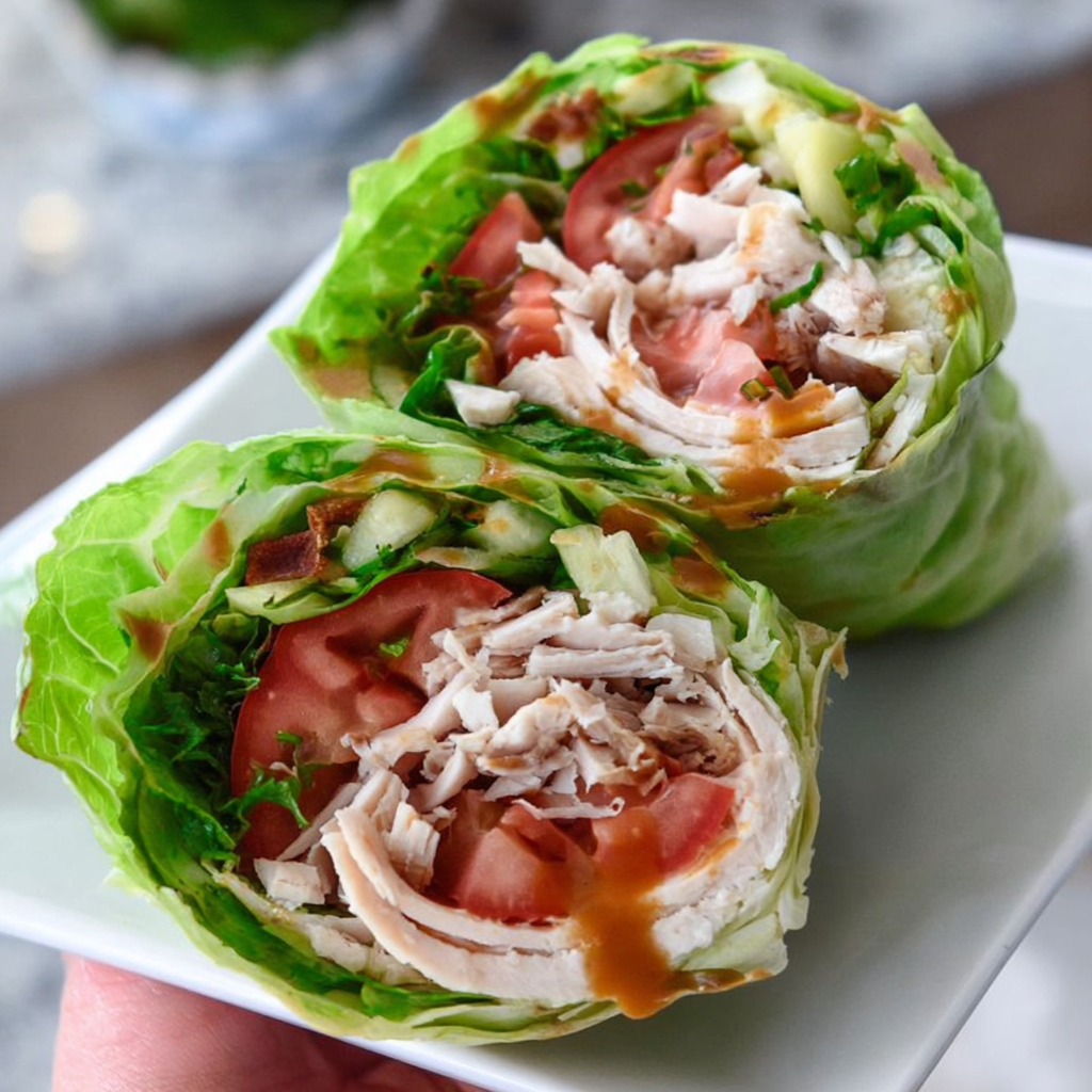 Recipe preparation for Fresh Keto Turkey Club Lettuce Wraps