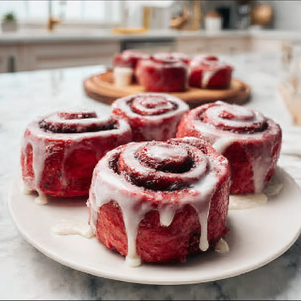 Recipe preparation for Red Velvet Valentine's Day Cinnamon Rolls