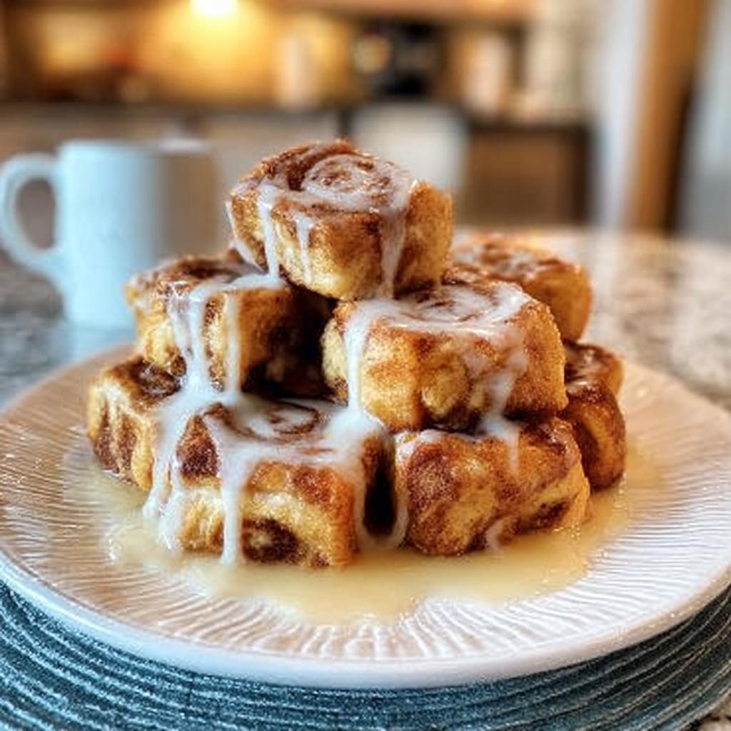 Recipe preparation for Delicious Cinnamon Roll French Toast Bites