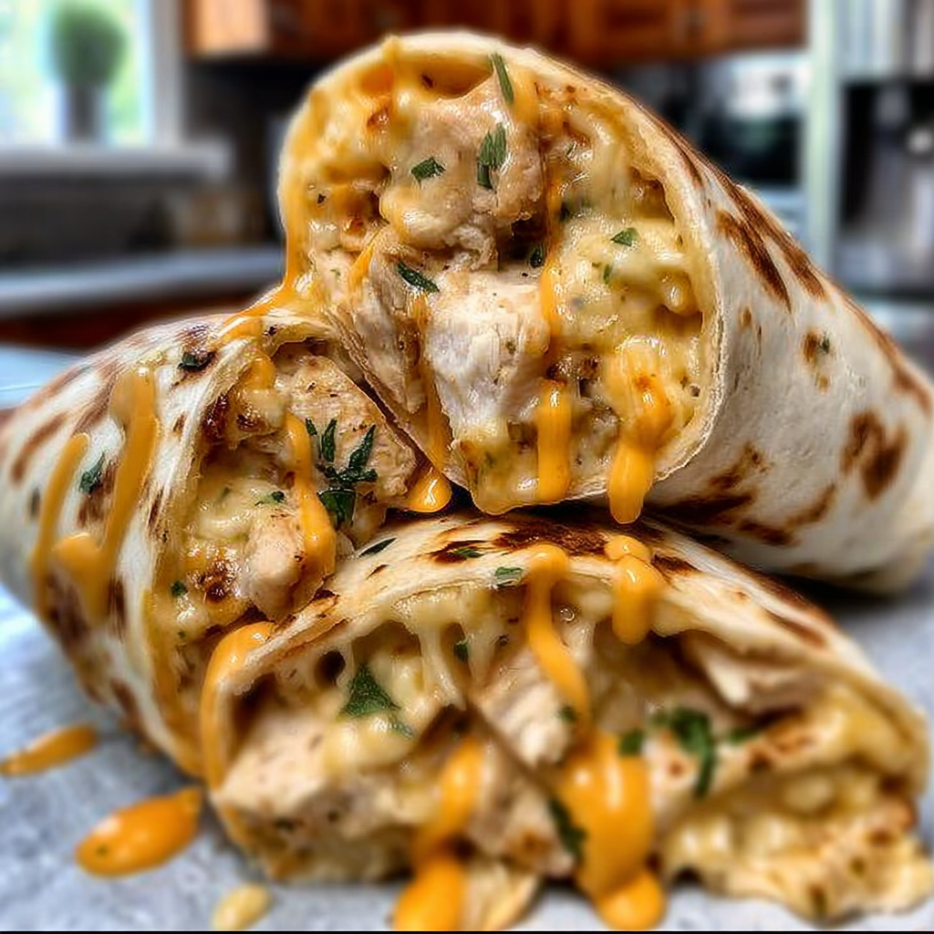 Recipe preparation for Savory Baked Cheese and Garlic Chicken Wraps with Fresh Herbs