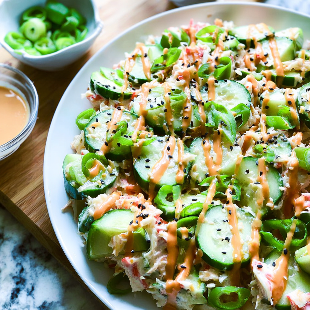 Recipe preparation for California Roll Cucumber Salad